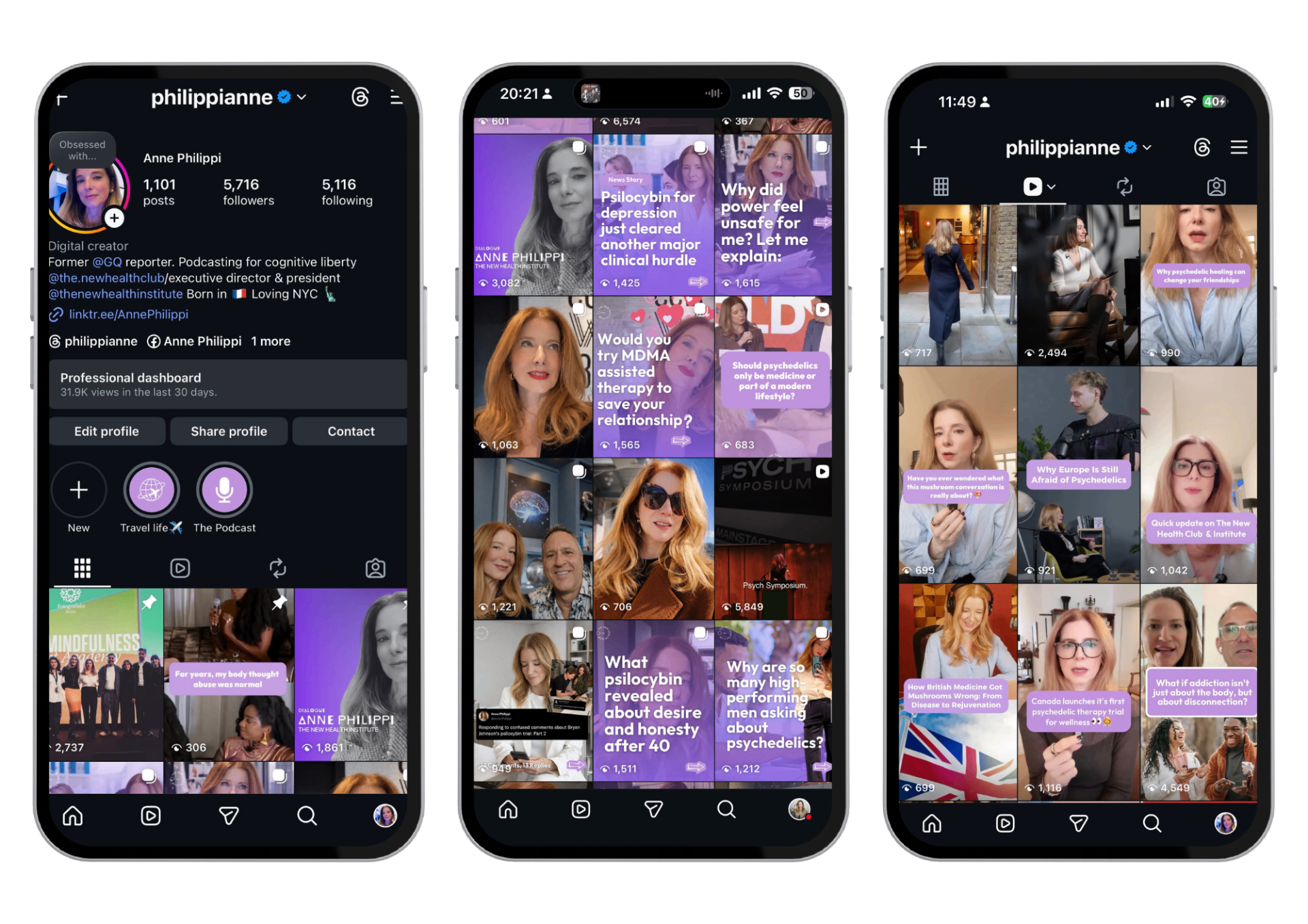 The New Health Institute social media content showcase